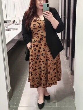 Size 16 1x Dress Plus Size Leopard Print Midi Scoop Tank Dress Addition Elle